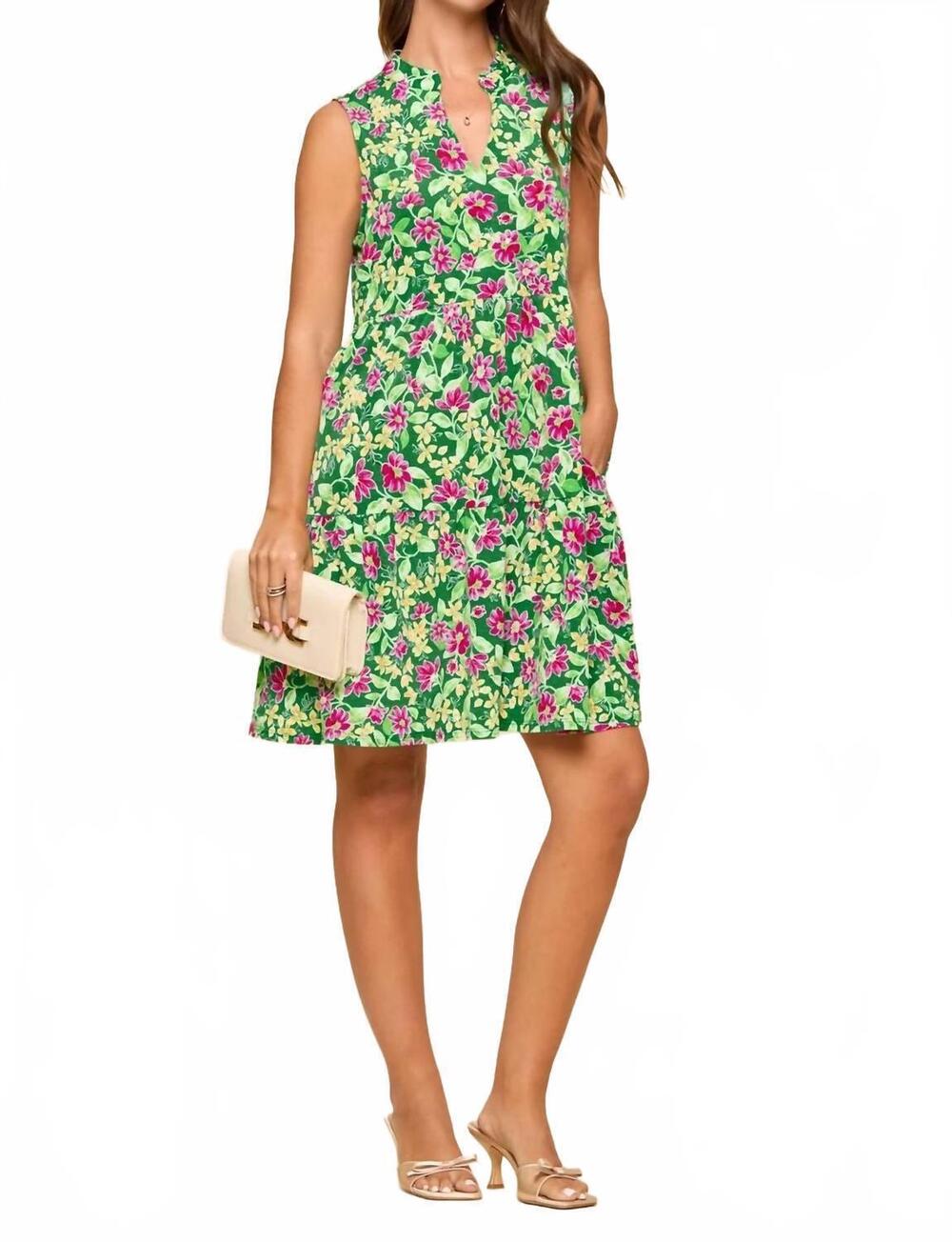 NEW DEAR SCARLETT printed floral tiered lizzy dress in kelly green